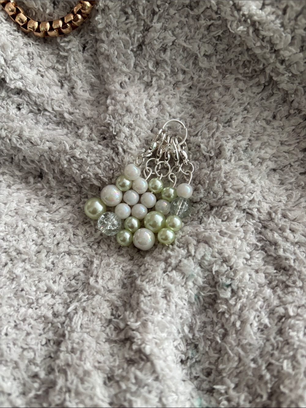 Chic Silver and Green Beaded stitch markers (5 piece set)